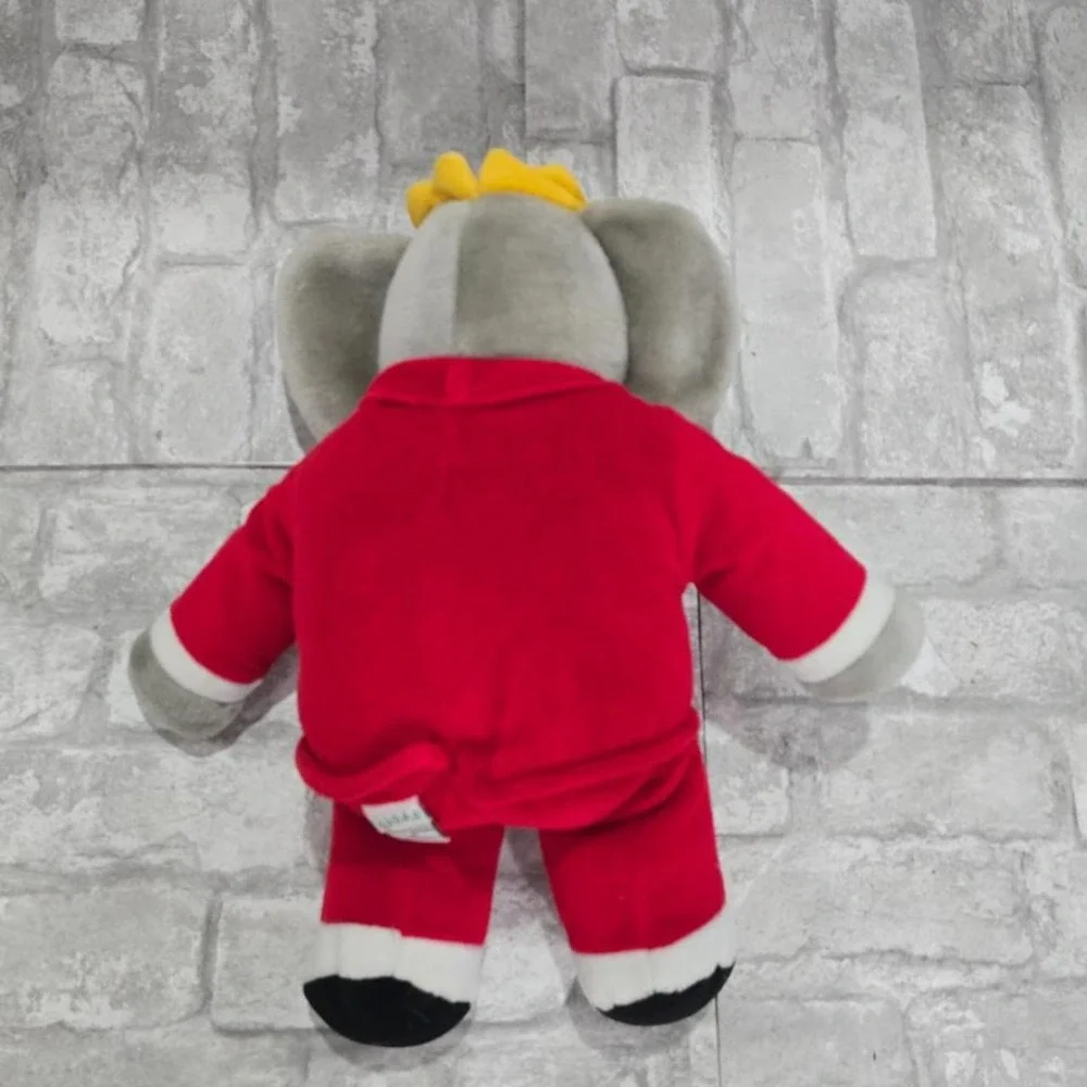 Vintage 1988 Gund Babar the‎ King Plush Stuffed Christmas Elephant with Red Suit
